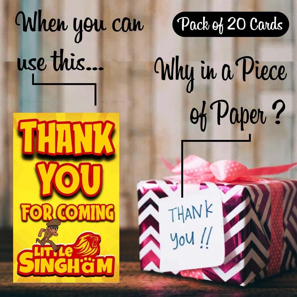 Balloonistics Little Police Singham Theme Thank You Cards for Return Gifts Durable Cardstock Perfect for Kids Birthday (Thank you Cards - Pack of 20) thumbnail 2