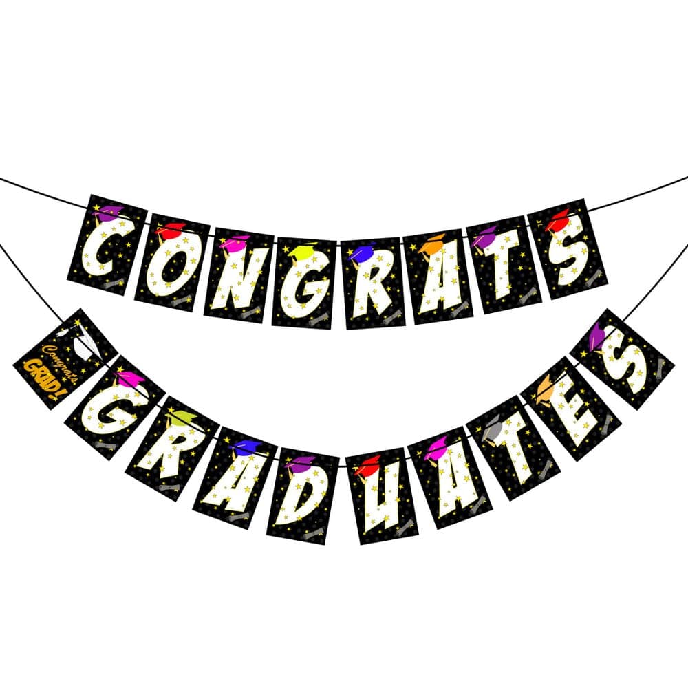 Balloonistics Congrats Graduate Banner – Black & Gold Graduation Bunting – Premium Cardstock Party Decoration for High School, College & University Graduation Celebrations thumbnail 2