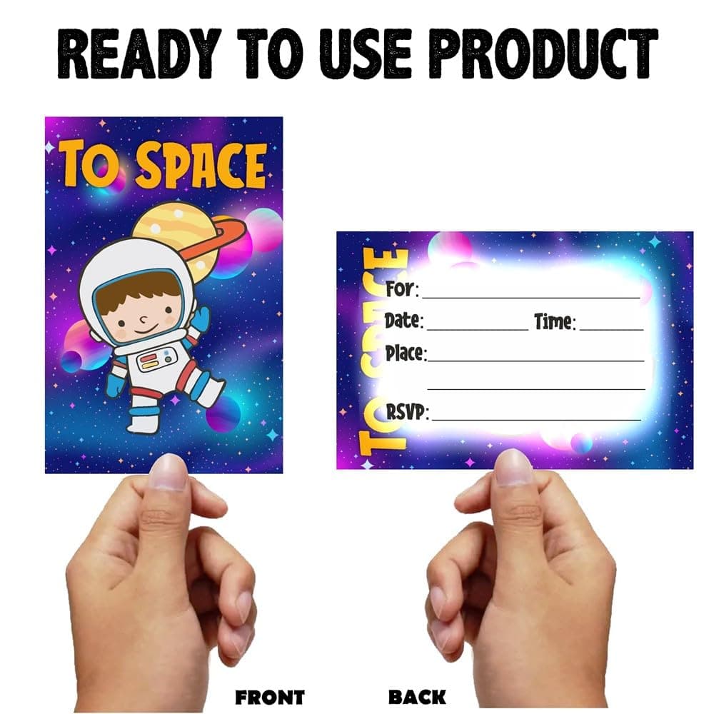 Balloonistics Space Theme Invitation Cards Double-Sided Cardstock Invites Party Supplies for Kids Birthdays (Invite Cards - Pack of 10) thumbnail 4