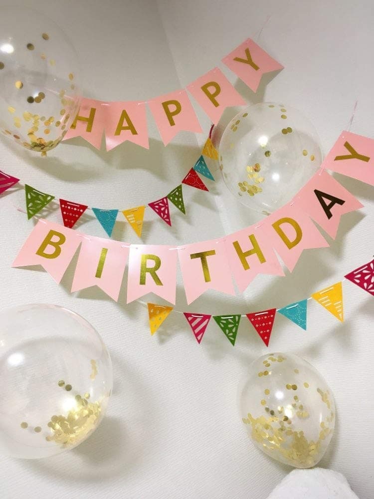 Balloonistics Gold Confetti Balloons & Pink Happy Birthday Banner Combo – Birthday Party Decoration Set thumbnail 2