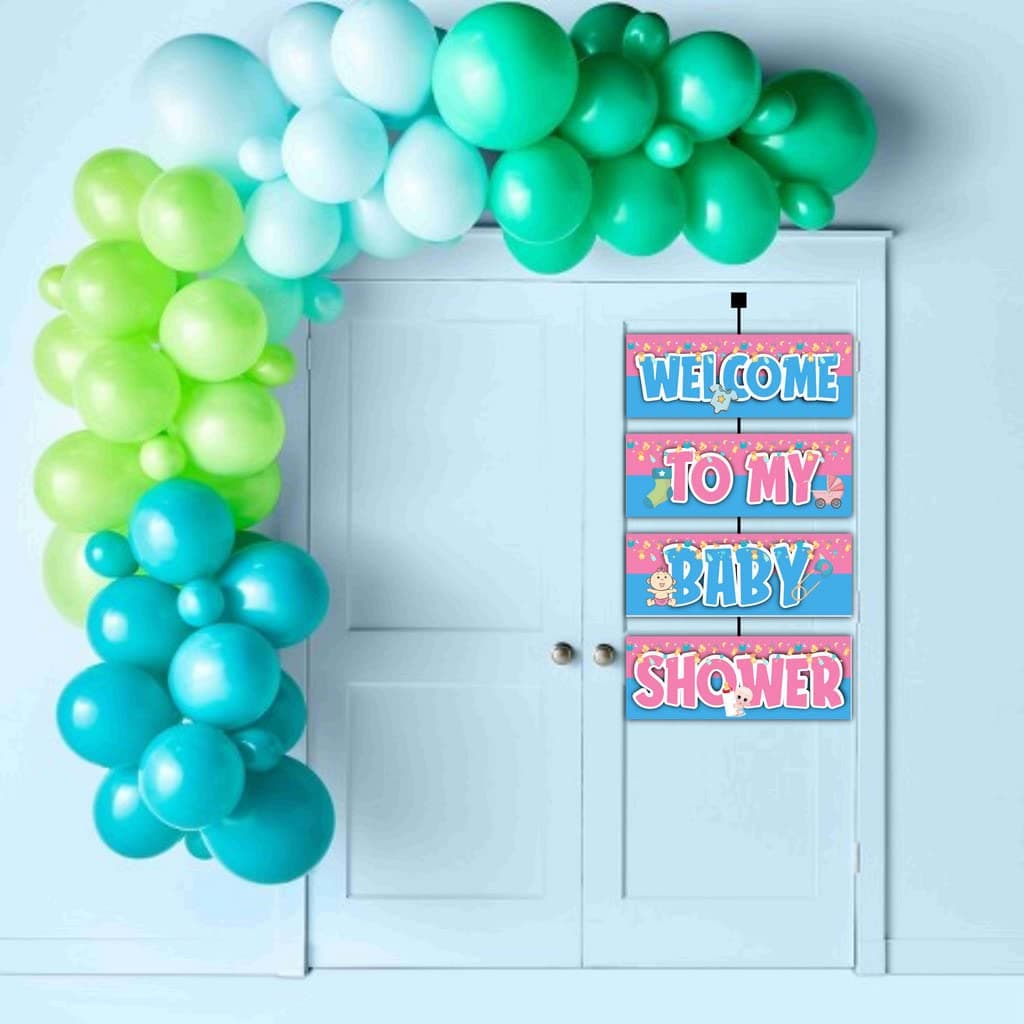 Balloonistics Baby Shower Welcome Board - Large 2.3 Feet Cardstock Entrance Sign for Indoor & Outdoor Use - for Boys & Girls, Soft Pastel Theme Party Decorations - Includes Hanging Ribbons - Elegant Baby Celebration Decor. (Welcome Outdoor Board) thumbnail 3