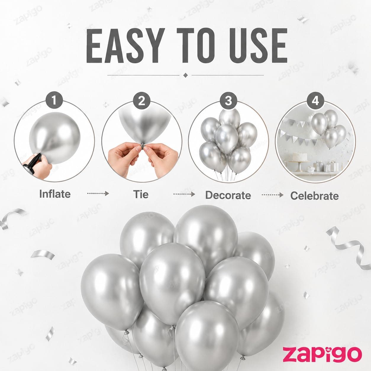 Balloonistics 25-Pack Metallic Pearl Finish Silver Latex Balloons – Shiny Chrome Silver Balloons for Wedding, Anniversary, New Year’s & Elegant Party Decoration thumbnail 8