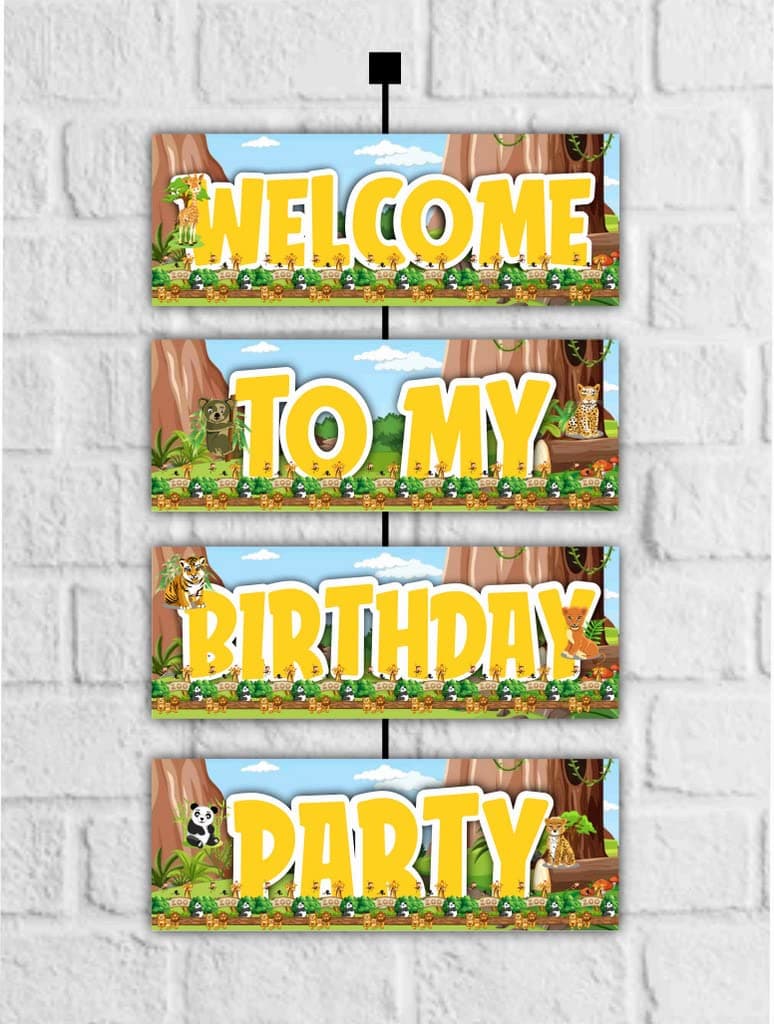 Balloonistics Zoo Theme Welcome Board - Large 2.3 Feet Cardstock Entrance Sign for Indoor & Outdoor Use - Safari Birthday Party Decorations featuring Lion, Giraffe, & Zebra (Welcome Outdoor Board) thumbnail 1