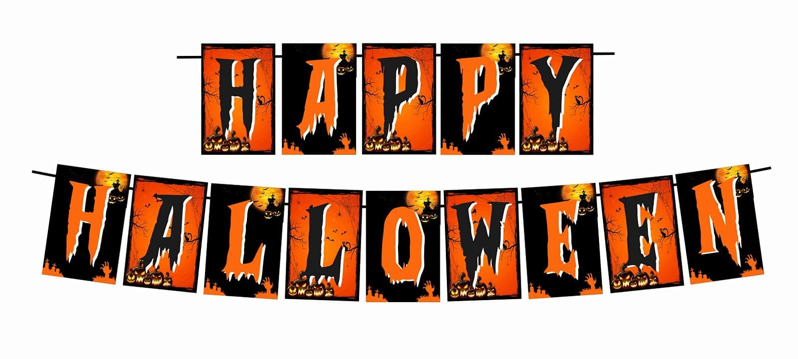 Balloonistics Happy Halloween Banner - Spooky Pumpkin & Ghost Theme Cardstock Bunting - Orange & Black Haunted House Party Decorations, Classic "Trick or Treat" Indoor/Outdoor Backdrop (Halloween Banner) thumbnail 1