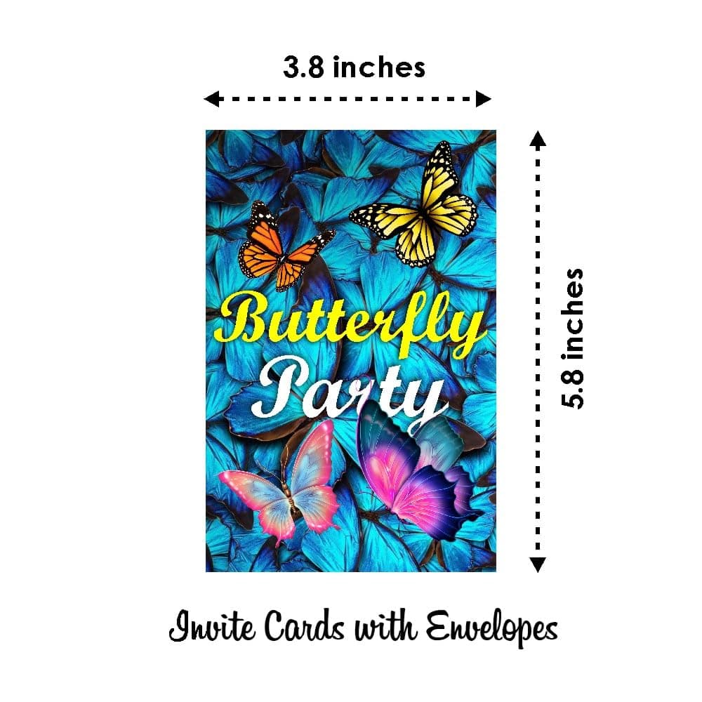 Balloonistics Butterfly Theme Birthday Invitation Cards - Pack of 10 Elegant "Fluttering" Invites with Envelopes - Double-Sided Cardstock Fill-in Invitations for Girls, Enchanted Garden & Fairy Party Supplies (Invite Cards - Pack of 10) thumbnail 6