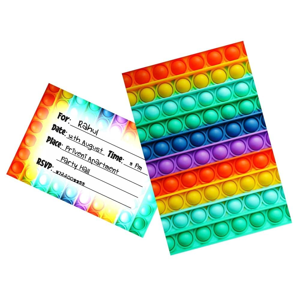 Balloonistics Pop It Theme Birthday Invitation Cards - Pack of 10 Double-Sided Cardstock Invites - Vibrant Fidget Toy Party Invitations with Fill-in Details for Kids, Toddlers & Sensory Theme Parties (Invite Cards - Pack of 10) thumbnail 1