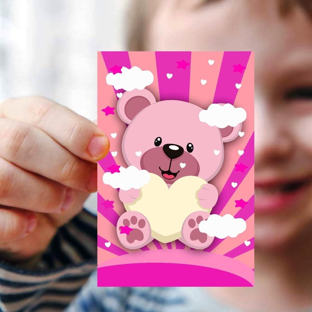Balloonistics Pink Teddy Bear Happy Birthday Invitations - Pack of 10 Premium Cardstock Invite Cards - Sweet Bear Theme Girl's 1st Birthday Party Supplies, "Beary Sweet" Floral Birthday Invites (Invite Cards - Pack of 10) thumbnail 2