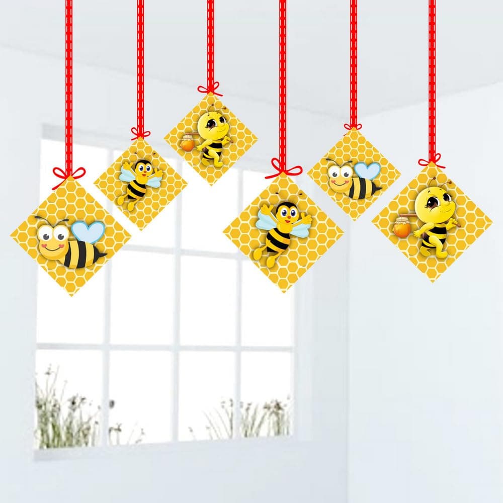 Balloonistics Honey Bee Hanging Decorations Double-Sided Cardstock Honey Bee Theme Party Supplies Hanging Ornaments with Ribbon for Birthday (Hangings - Pack of 12) thumbnail 1