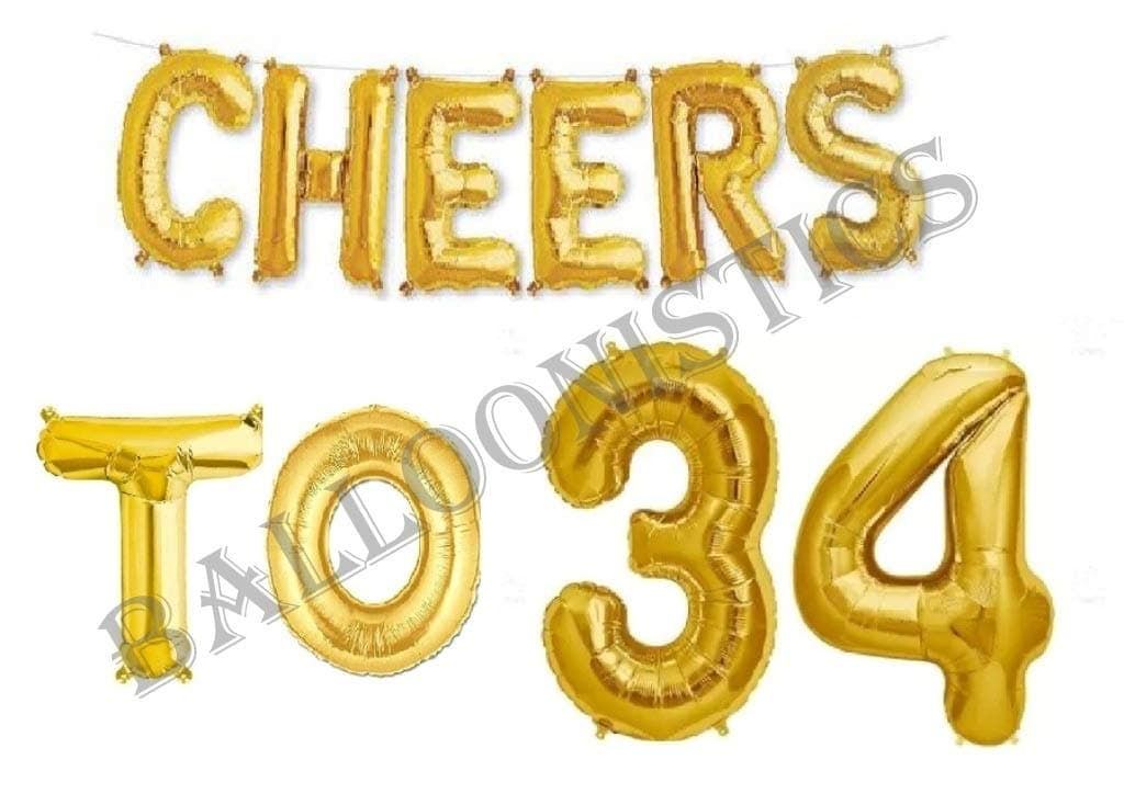 Balloonistics Cheers to Thirty Four Foil Balloon Combo – “Cheers to 34” & Number 34 Foil Balloon Set for 34th Birthday & Anniversary Party Decorations thumbnail 1