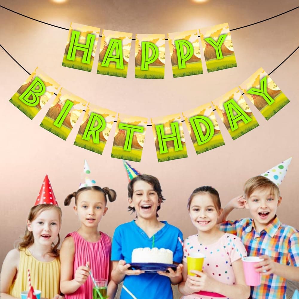 Balloonistics Dinosaur Theme Happy Birthday Hanging Bunting Banner – Party Flag for Kids' Dino Birthday Decorations thumbnail 2
