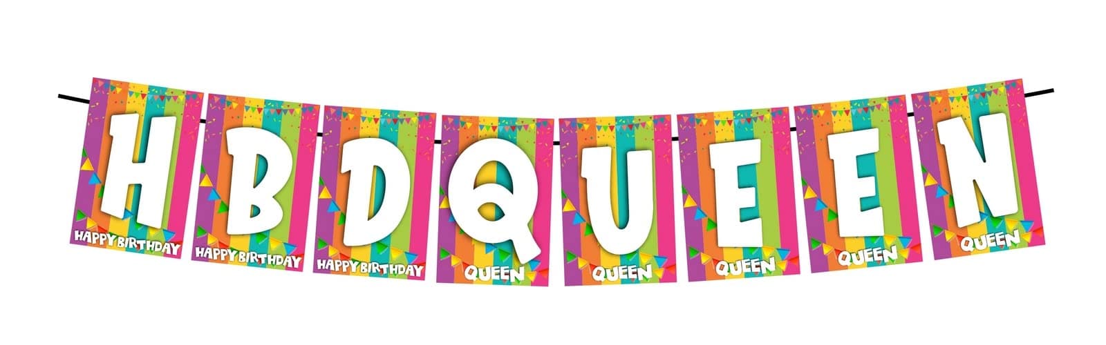 Balloonistics HBD Queen Happy Birthday Banner - Vibrant Rainbow & Bunting Cardstock Bunting - Royal Theme, Women’s & Girls’ Birthday Party Decorations, "Happy Birthday Queen" Backdrop thumbnail 1