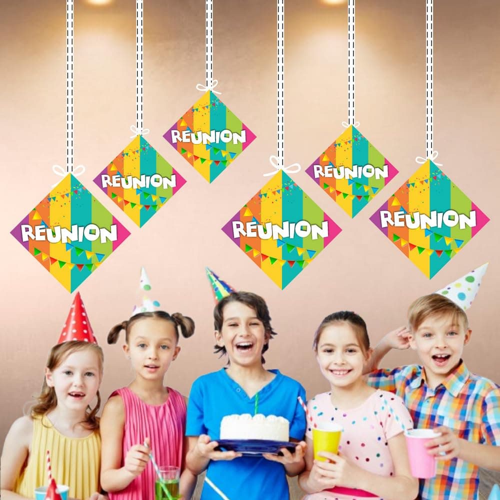 Balloonistics Reunion Theme Hanging Decorations - Pack of 12 Double-Sided Cardstock Swirls - Family Reunion, School Class & Friends Get-Together Party Supplies - Includes Ribbons, "Memories & Milestones" Backdrop (Hangings - Pack of 12) thumbnail 4