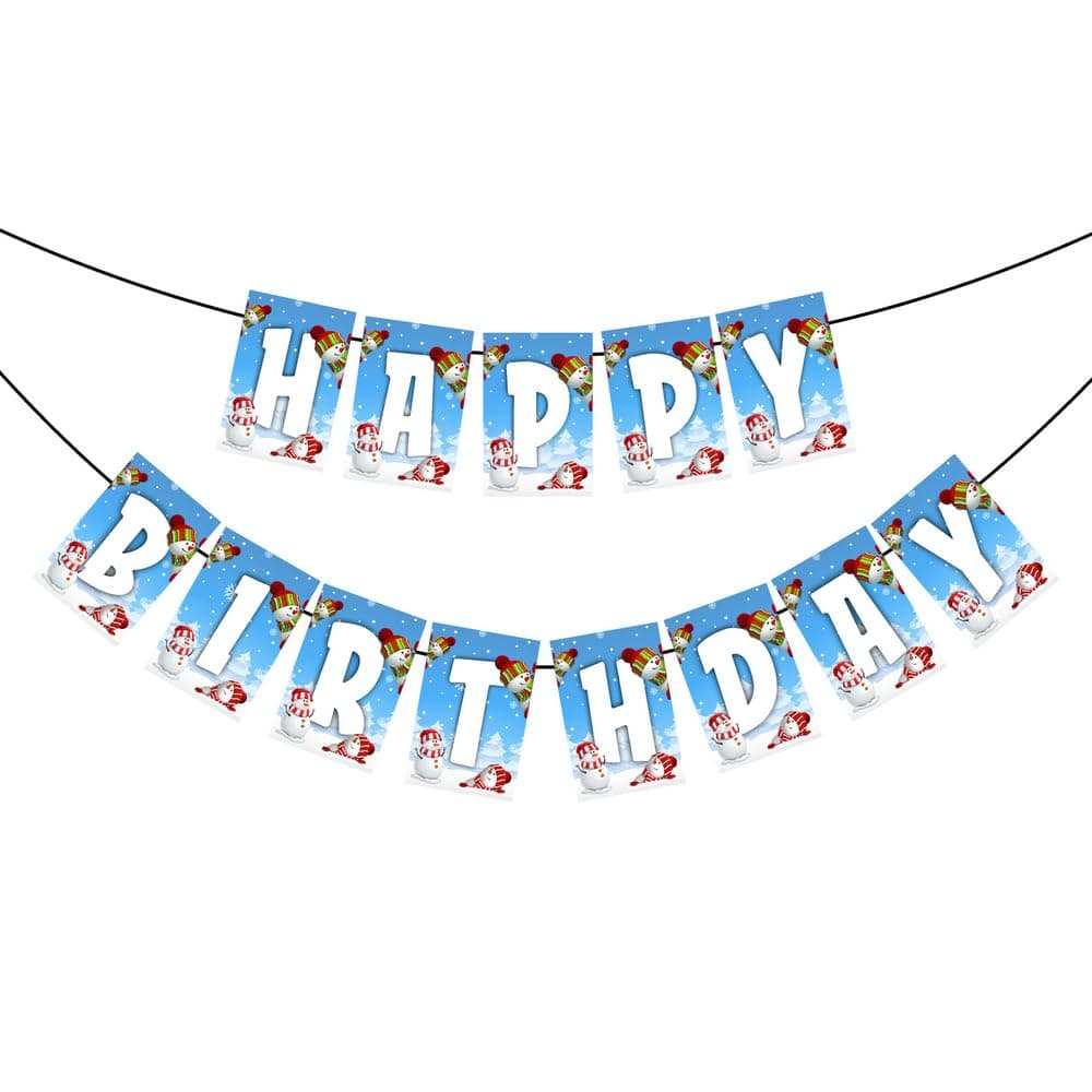 Balloonistics Snowman Happy Birthday Banner - Premium Cardstock Winter Wonderland Bunting - Frosty Theme Party Decorations, Kids Seasonal Birthday Backdrop, Snow Theme Indoor & Outdoor Hanging Sign (Happy Birthday Banner) thumbnail 2