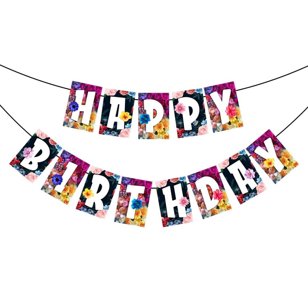 Balloonistics Floral Theme Happy Birthday Banner - Premium Cardstock Garden Party Bunting - Elegant Botanical Flower & Leaf Backdrop for Girls, Women & Spring Birthdays (Happy Birthday Banner) thumbnail 2