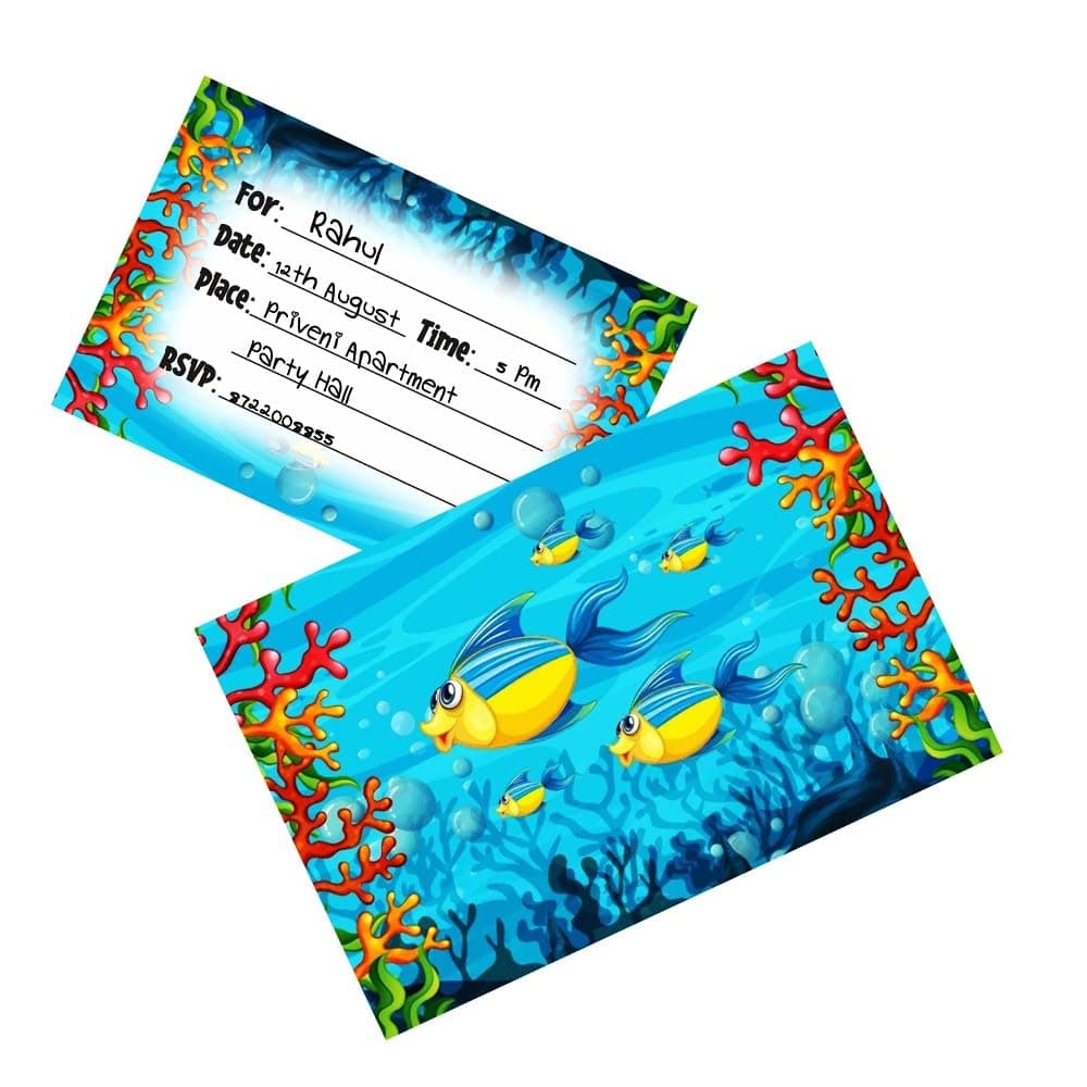 Balloonistics Ocean Underwater Theme Birthday Invitation Cards Double-Sided Cardstock Invites Ocean Life Theme Party Supplies for Kids Party (Invite Cards - Pack of 10) thumbnail 1