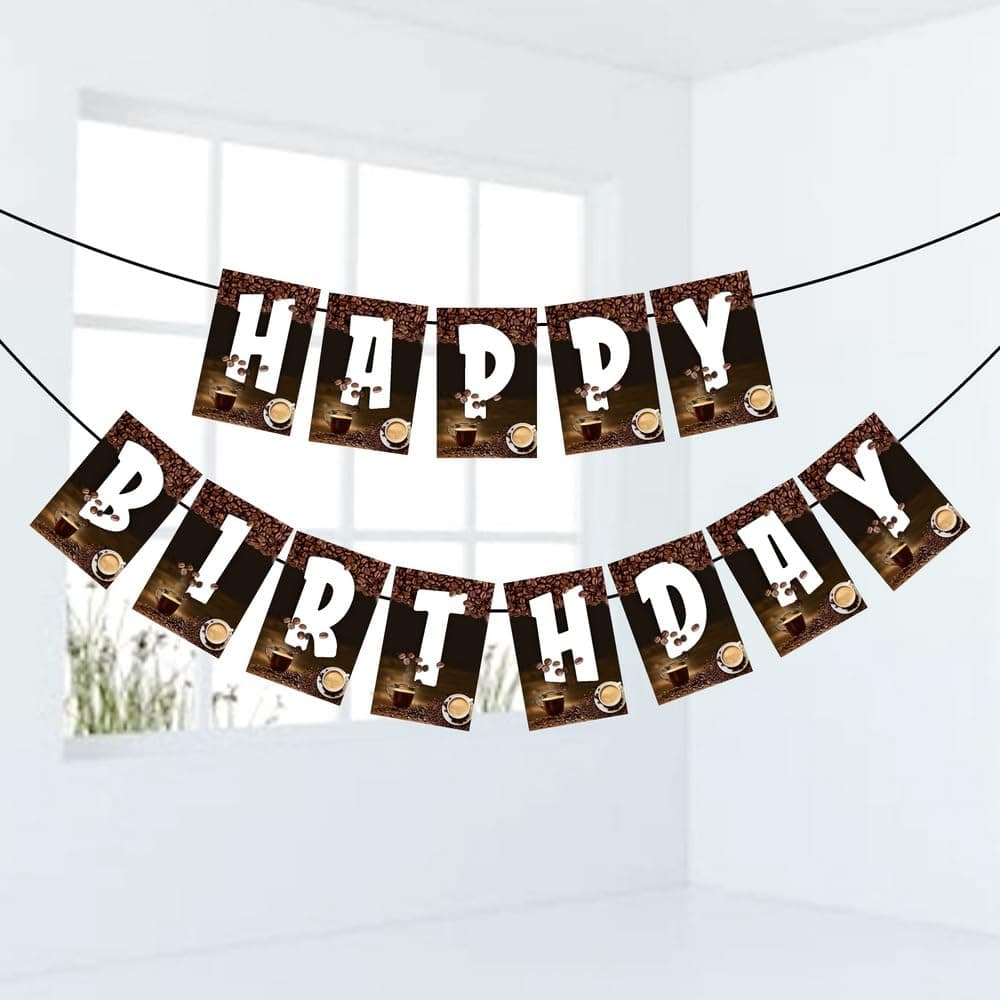 Balloonistics Coffee Theme Happy Birthday Banner - Espresso & Latte Cardstock Bunting for Caffeine Lovers - Coffee House & Barista Theme Party Decorations, Brew-tiful Birthday Backdrop thumbnail 1