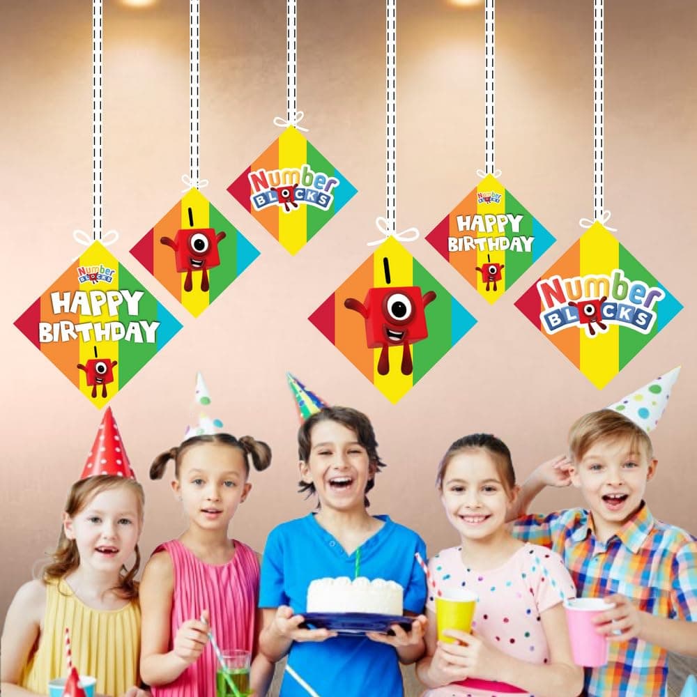 Balloonistics Number Blocks Theme Birthday Hanging Decorations - Pack of 12 Double-Sided Cardstock Cutouts - Math-Powered "Step Squad" Learning Party Decor, Numberland Ceiling Hangings (Hangings - Pack of 12) thumbnail 4