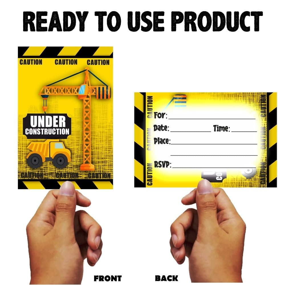 Balloonistics Construction Birthday Invitations Double-Sided Cardstock Party Invite Cards Excavator & Dump Truck Theme for Boys (Invite Card - Pack of 10) thumbnail 4