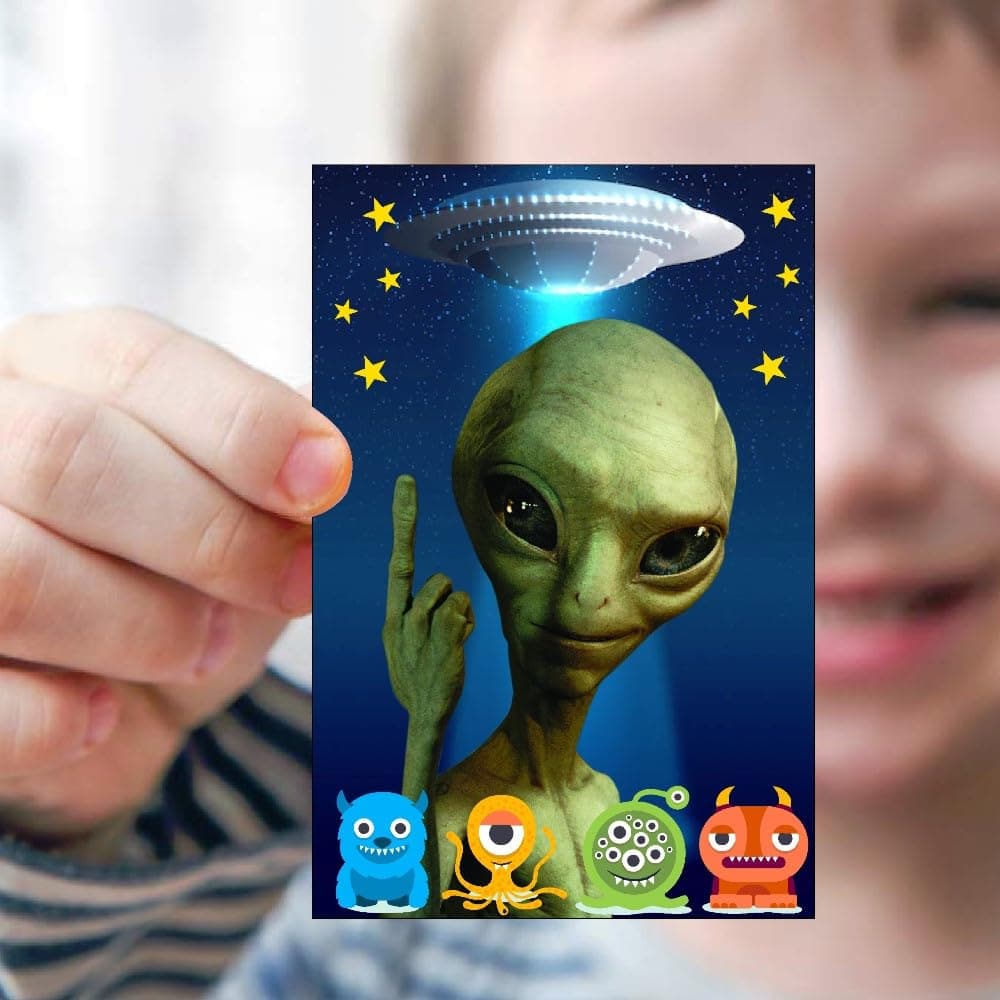 Balloonistics Aliens Theme Birthday Invitation Cards - Pack of 10 Out of This World Galaxy & Outer Space Invites with Envelopes - Double-Sided Cardstock Fill-in Invitations for Kids & Adults, UFO & Martian Party Supplies (Invite Cards - Pack of 10) thumbnail 2