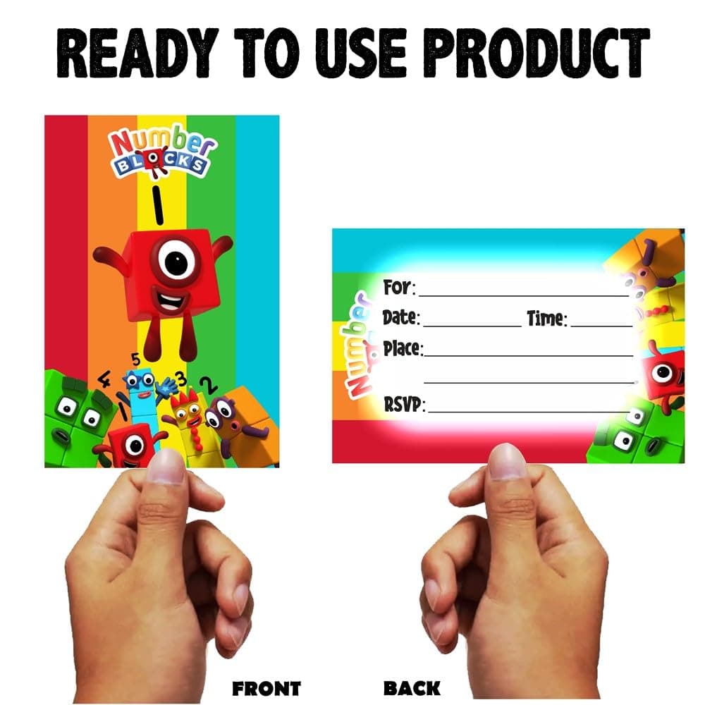 Balloonistics Numberblock Theme Birthday Invitation Cards - Pack of 10 Math-Powered Galaxy & Learning Fun Invites with Envelopes - Double-Sided Cardstock Fill-in Invitations for Kids, Educational Cartoon Party Supplies (Invite Cards - Pack of 10) thumbnail 4