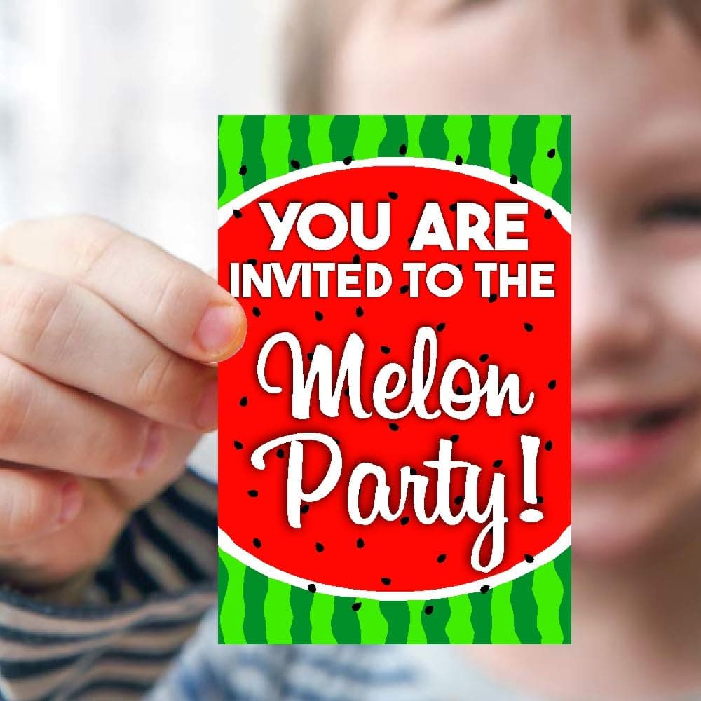 Balloonistics Watermelon Theme Birthday Invitation Cards – Pack of 10 Double-Sided Premium Cardstock Invites with Envelopes – "One in a Melon" Party Supplies for Girls & Boys Summer Birthdays thumbnail 2