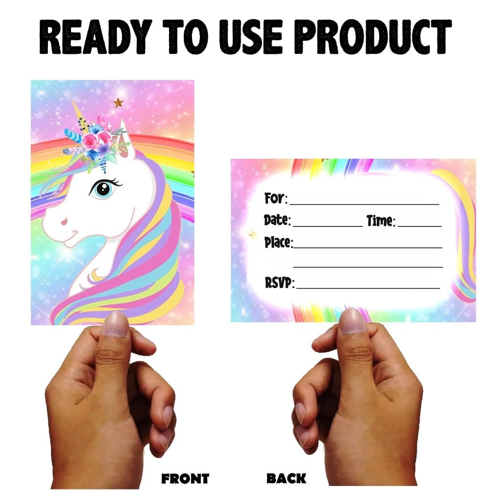 Balloonistics Rainbow Unicorn Birthday Invitation Cards with Envelopes – Kids Birthday Party Invites for Boys & Girls Unicorn Theme Party – Pack of 10 thumbnail 4