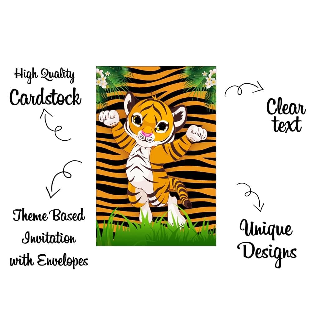 Balloonistics Tiger Theme Birthday Invitations - Pack of 10 Premium Matte Fill-In Cards - Jungle Safari & Wild One Party Invites with Matching Envelopes - Double-Sided Cardstock Tiger Face Stationery (Invite Cards - Pack of 10) thumbnail 5