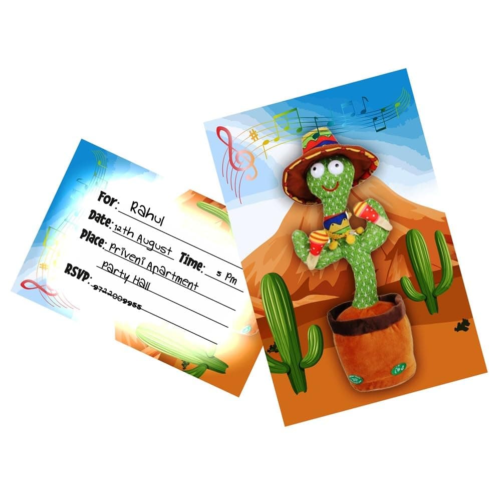 Balloonistics Talking Cactus Birthday Invitation Cards - Pack of 10 Premium Cardstock Fill-in-the-Blank Invites - Dancing Cactus Theme Party Supplies, Desert Fiesta "Stay Sharp" Celebration Announcements (Invite Cards - Pack of 10)