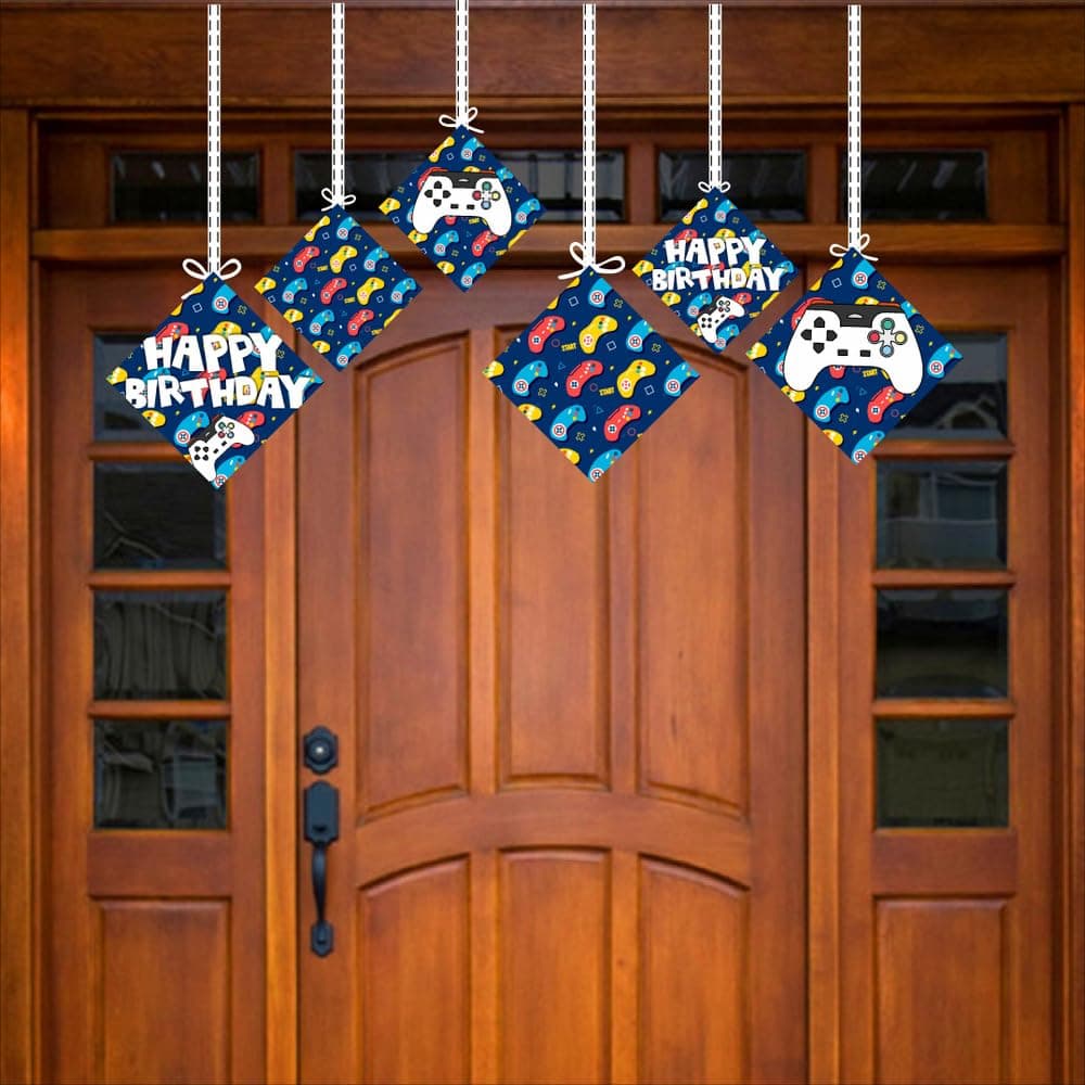 Balloonistics Video Game Theme Birthday Ceiling Hangings - Double-Sided Cardstock Gaming Decorations - Level Up Gamer Party Supplies for Boys & Kids, Includes Ribbons for Easy Hanging (Hangings - Pack of 12) thumbnail 3