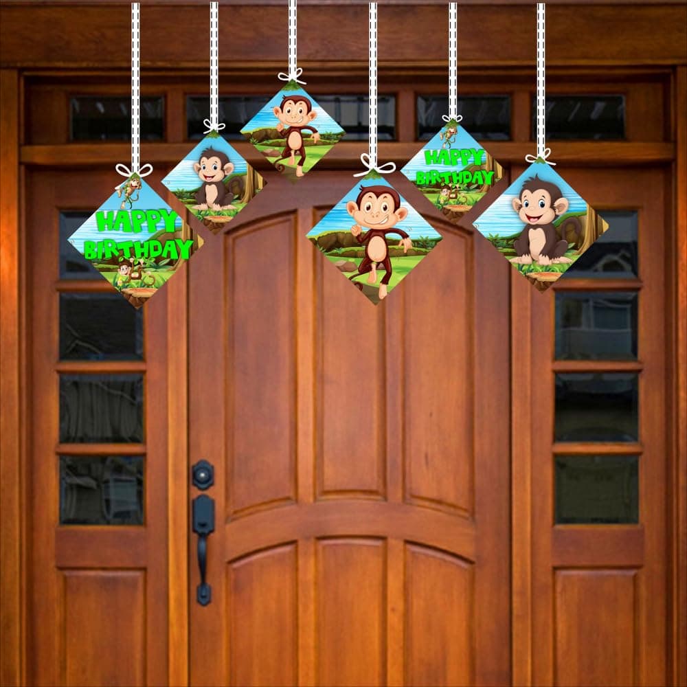 Balloonistics Monkey Theme Party Hangings - Pack of 12 Jungle Safari Ceiling Decorations - Premium Cardstock Animal Cutouts with Swirls, Cute Monkey Birthday Decor for Boys & Girls (Hangings - Pack of 12) thumbnail 3