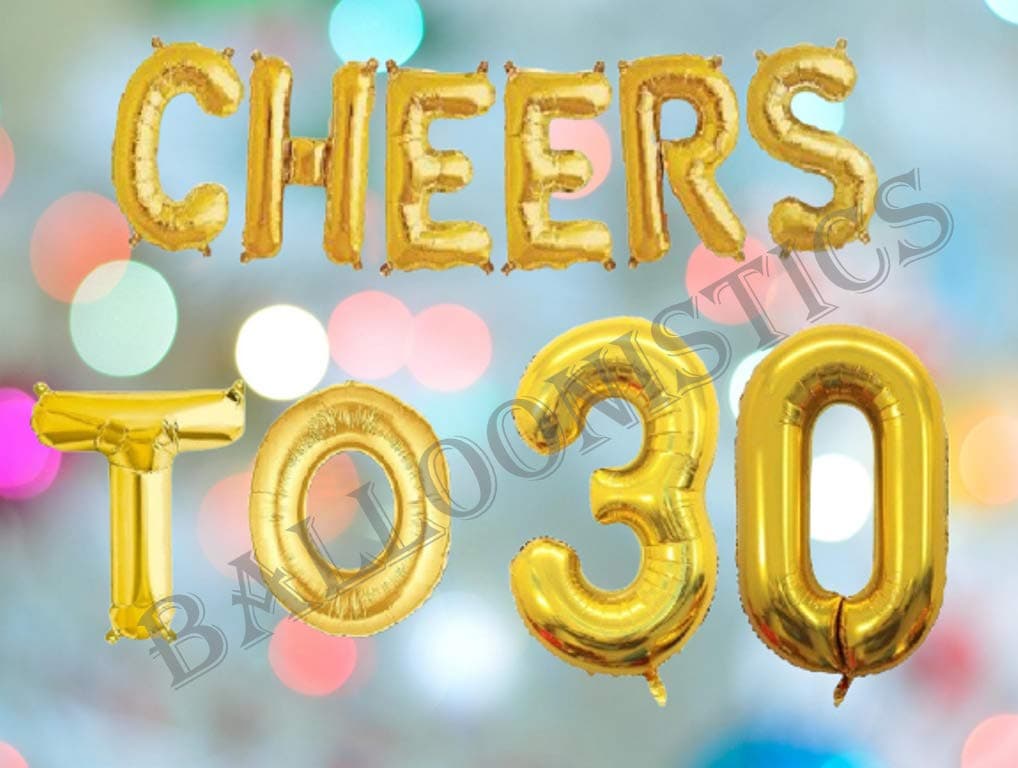 Balloonistics Cheers to Thirty Foil Balloon Combo – “Cheers to 30” & Number 30 Foil Balloon Set for 30th Birthday & Third Decade Milestone Party Decorations thumbnail 2