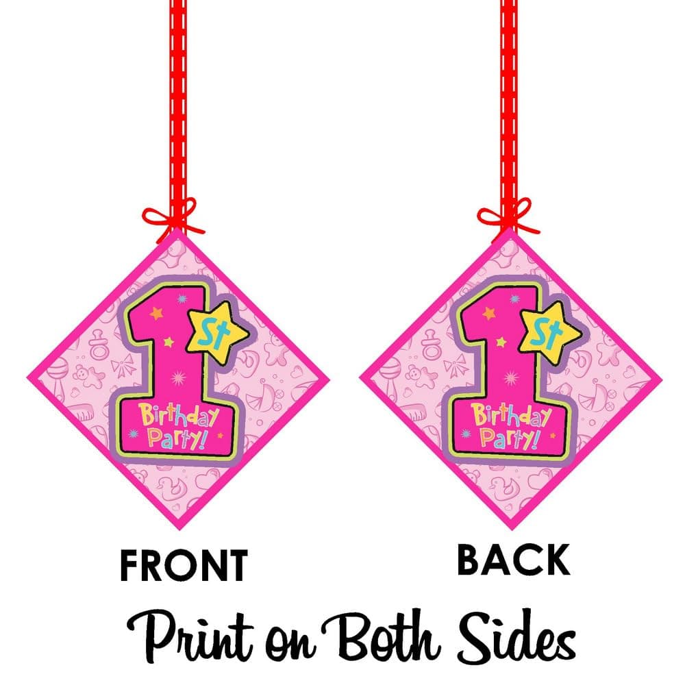 Balloonistics Girl 1st Birthday Theme Hanging Decorations Double-Sided Cardstock Ceiling Hangings with Ribbons Premium Party Decor (Hangings - Pack of 12) thumbnail 8