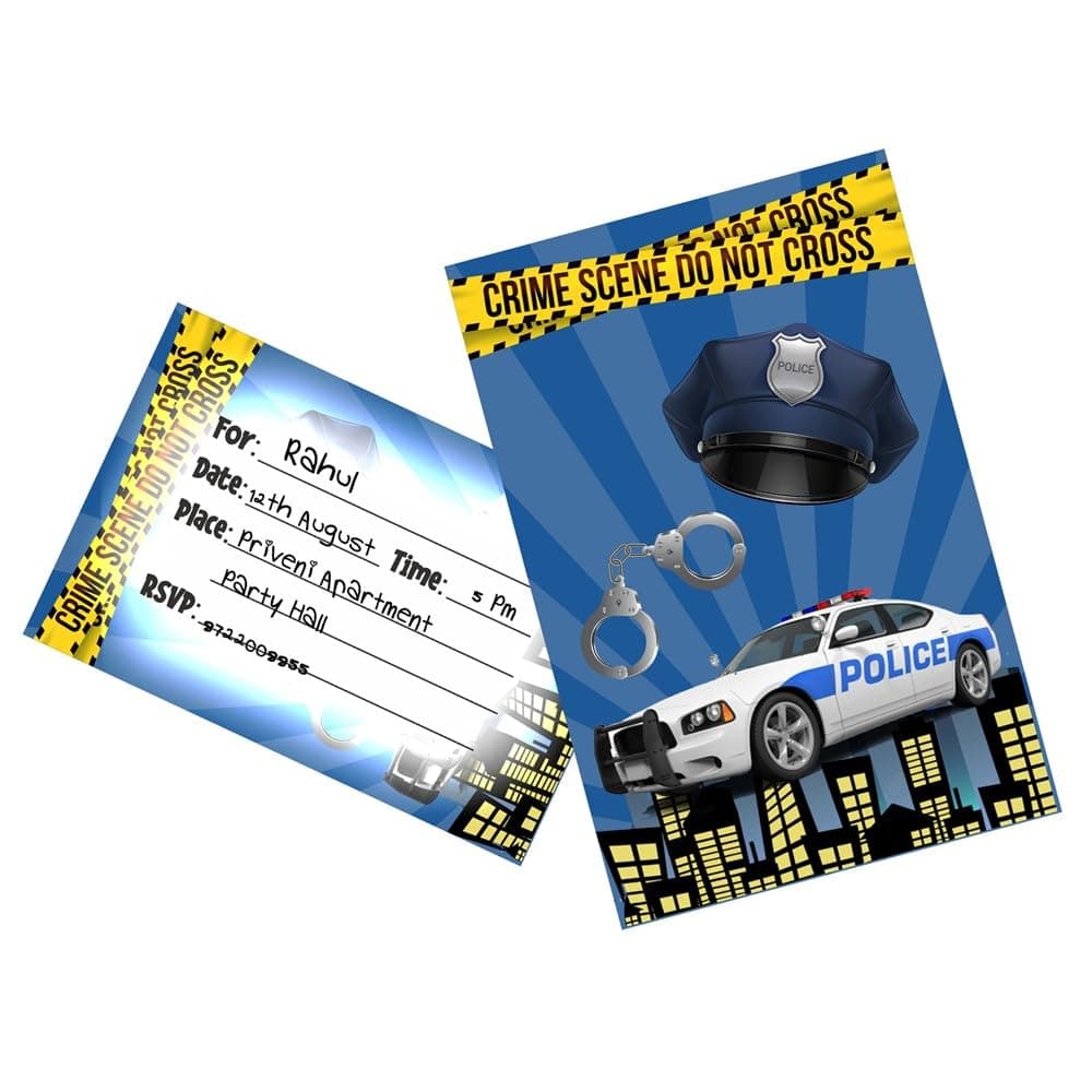 Balloonistics Police Theme Birthday Invitation Cards - Pack of 10 Premium Cardstock Invites - Law Enforcement Party Supplies, Police Officer "Reporting for Duty" Hero Theme Invitations (Invite Cards - Pack of 10)