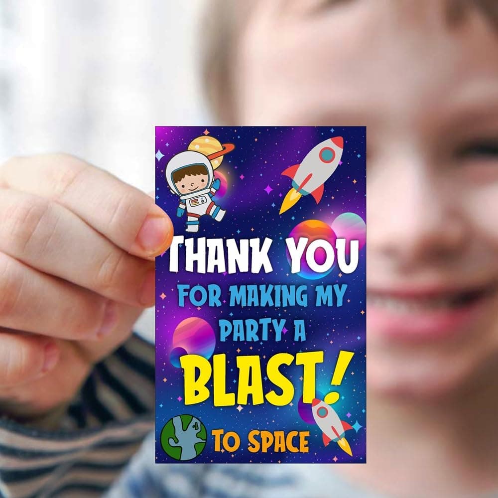 Balloonistics Space Theme Thank You Cards for Return Gifts Premium Cardstock Party Notes Birthday Supplies for Kids (Thank you Cards - Pack of 20) thumbnail 1