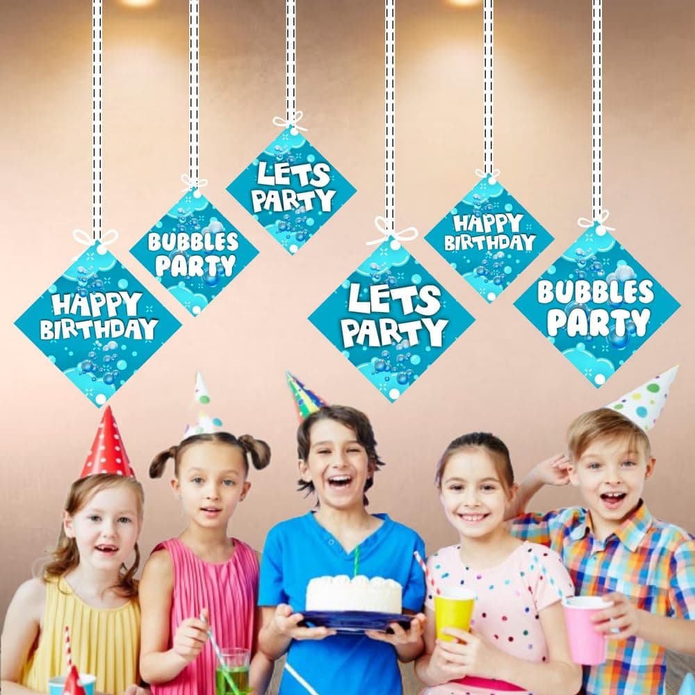 Balloonistics Bubble Theme Happy Birthday Hanging Decorations - Pack of 12 Whimsical "Pop" Party Swirls - Premium Cardstock Double-Sided Iridescent Bubble & Blue Sky Spirals, Kids Bubbly Celebration Ceiling Decor (Hangings - Pack of 12) thumbnail 4