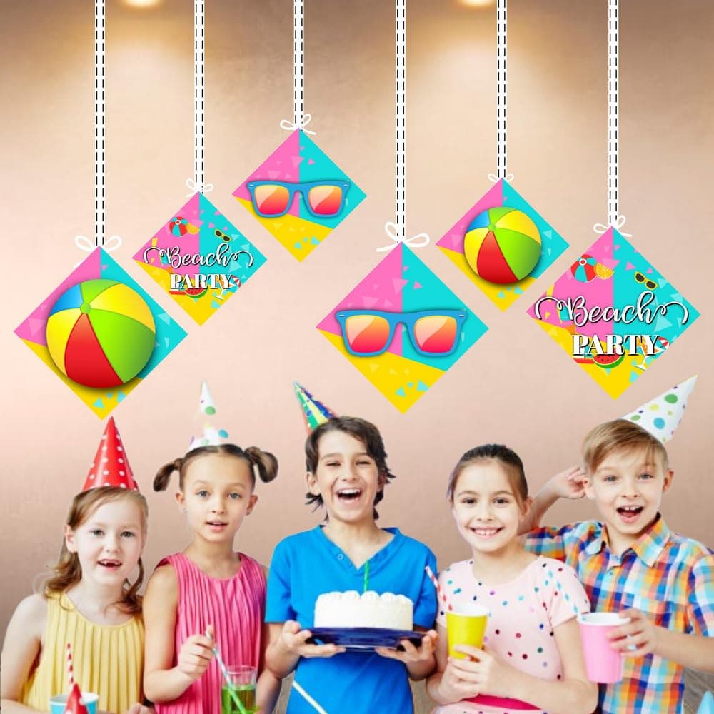 Balloonistics Beach Party Birthday Hanging Decorations - Pack of 12 Double-Sided Cardstock Swirls & Cutouts - Tropical Summer, Pool Side & Luau Theme Party Decor, Sun, Sand & Surf Ceiling Hangings (Hangings - Pack of 12) thumbnail 4