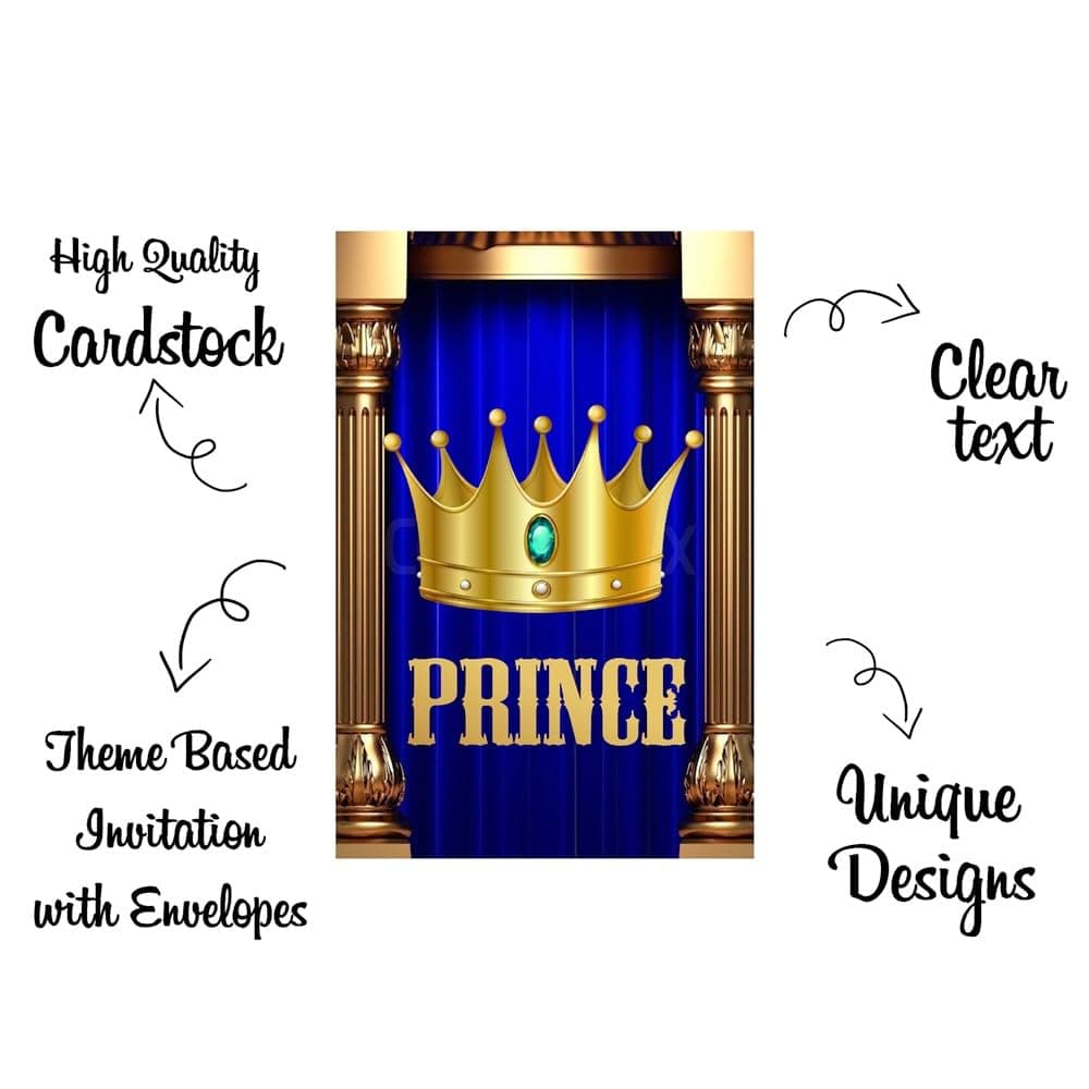 Balloonistics Prince Theme Birthday Invitation Cards Party Invites Premium Cardstock Invitations for Boys, Kids Birthday Party Supplies (Invite Cards - Pack of 10) thumbnail 5