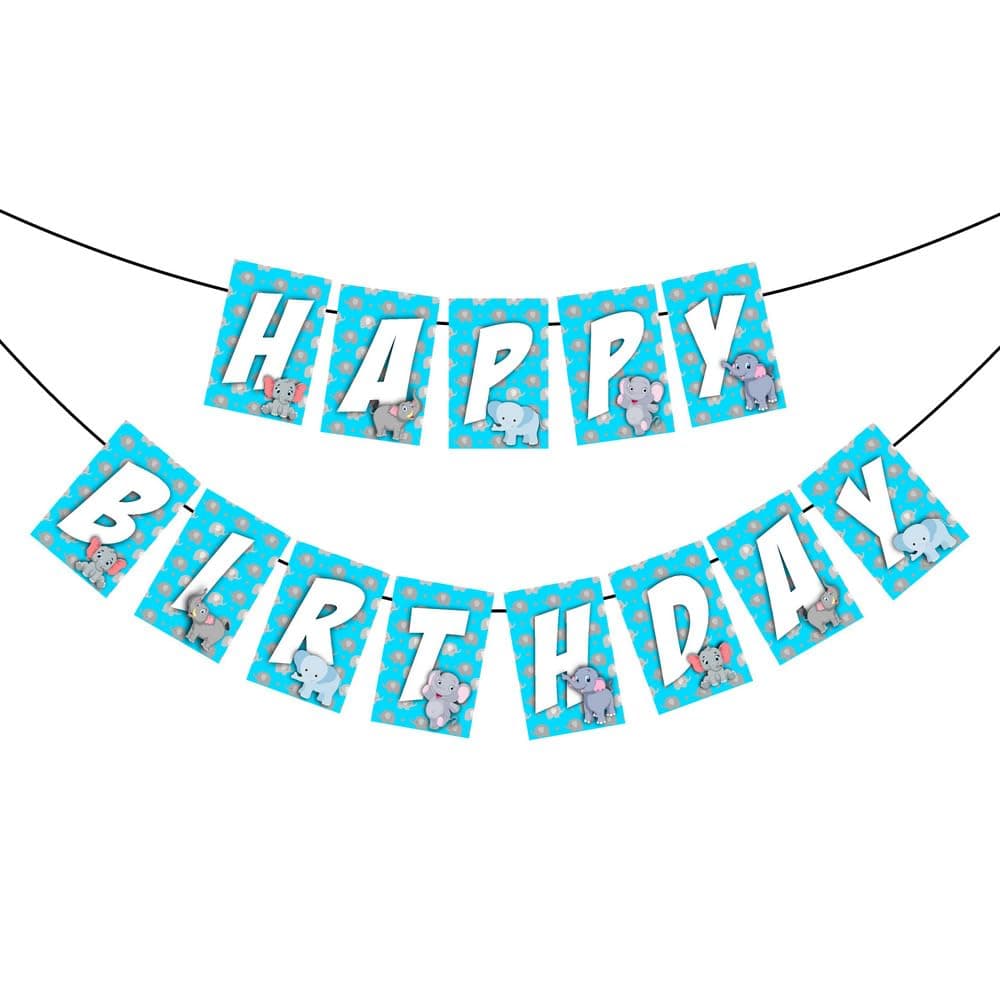 Balloonistics Blue Elephant Theme Happy Birthday Banner – Gentle Giant Safari Bunting – Premium Cardstock Decorations for Boy’s 1st Birthday and Elephant theme thumbnail 2