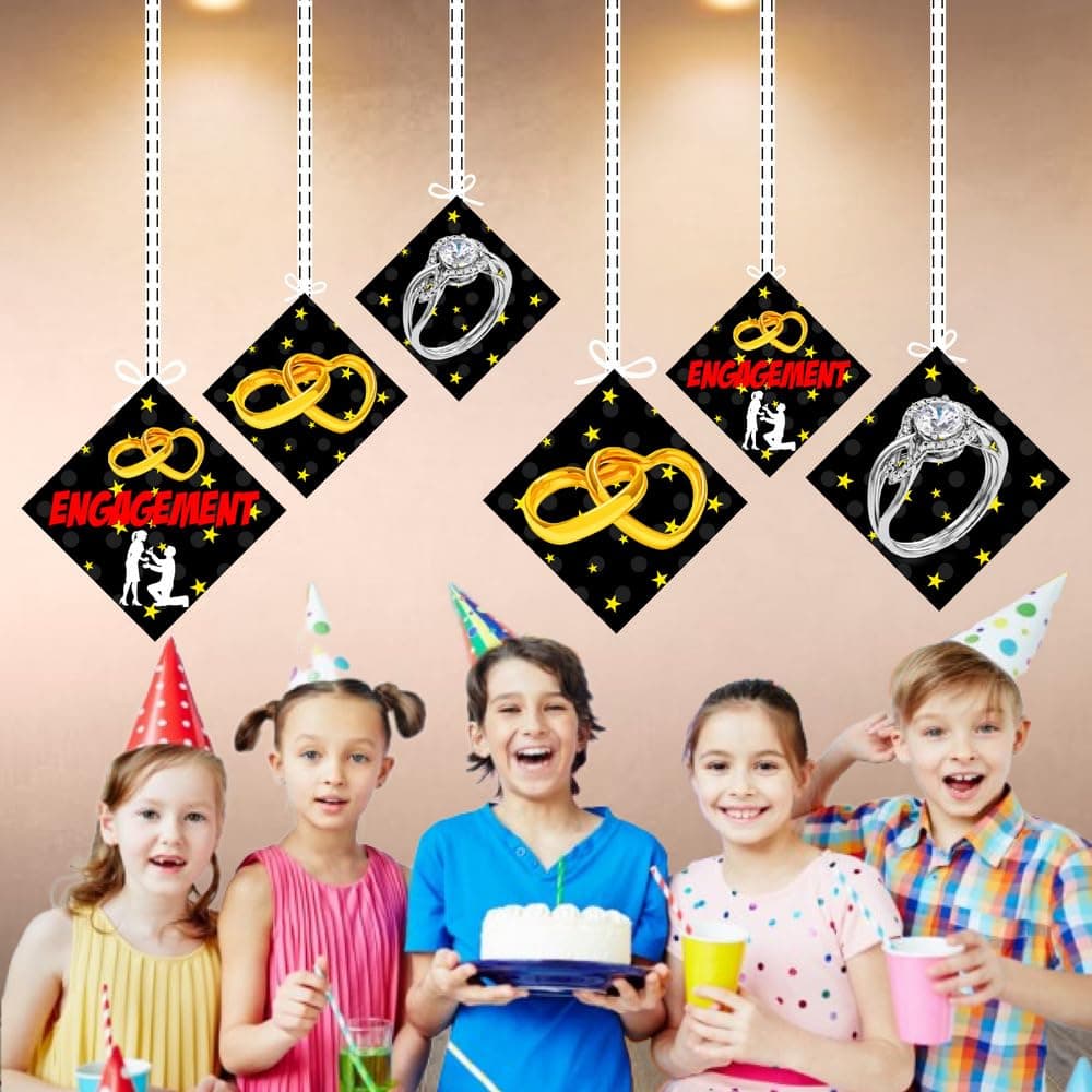Balloonistics Engagement Theme Hanging Decorations Double-Sided Cardstock Signs with Ribbons Premium Engagement Party Supplies (Hangings - Pack of 12) thumbnail 4