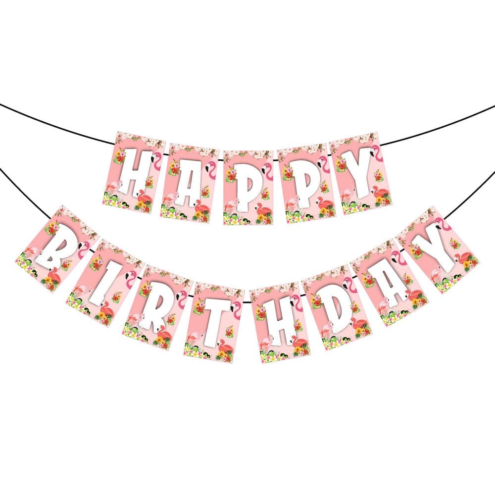 Balloonistics Flamingo Theme Happy Birthday Banner - "Let’s Flamingle" Tropical Bunting - Premium Cardstock Pink Flamingo & Palm Leaf Decoration with Ribbons, Summer Luau & Pool Party Backdrop (Happy Birthday Banner) thumbnail 2