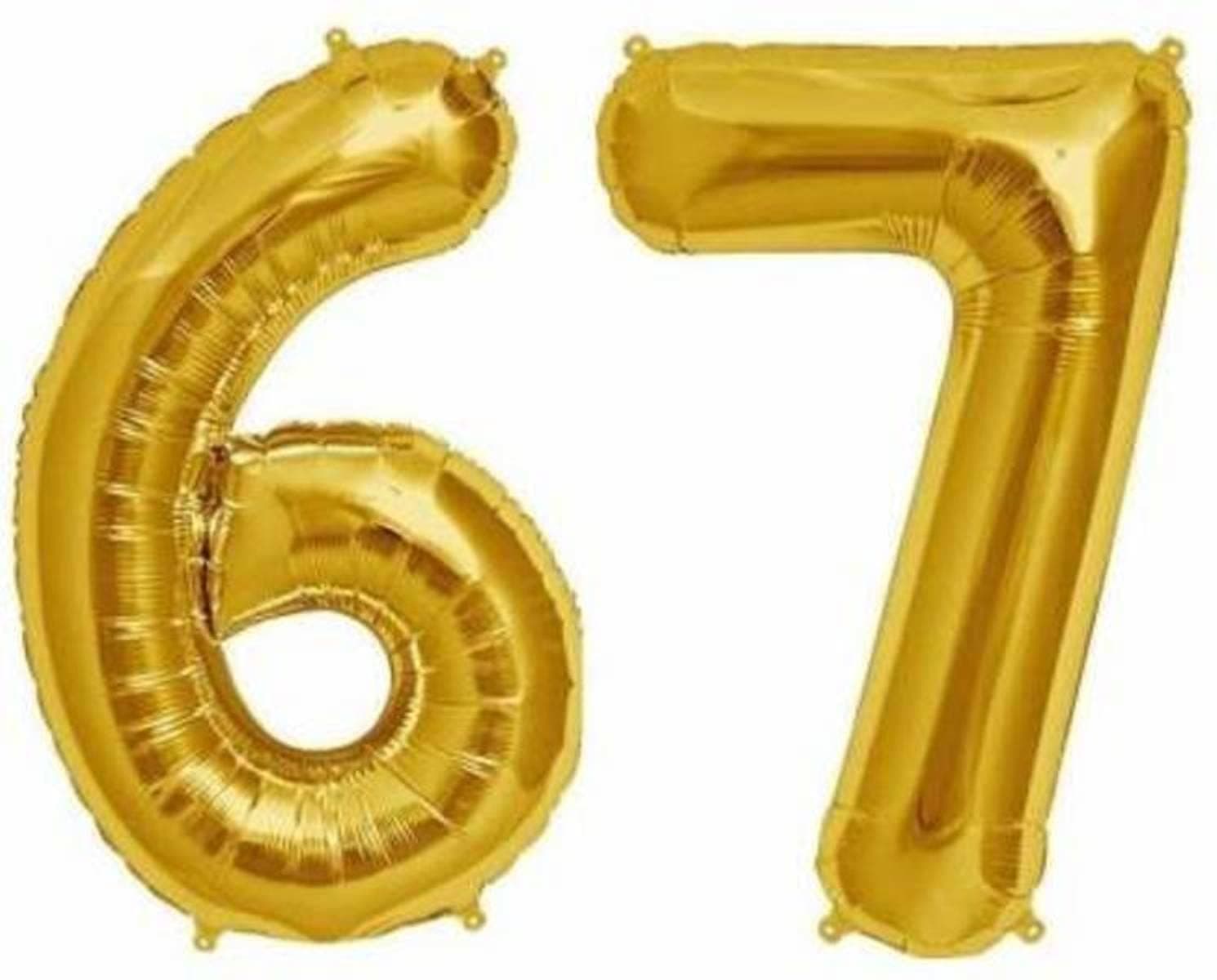 Balloonistics Gold Foil Number 67 Balloon – 16 Inch Golden Foil Number for Custom Age, Year & Phrase Party Decoration (Number 67) thumbnail 1