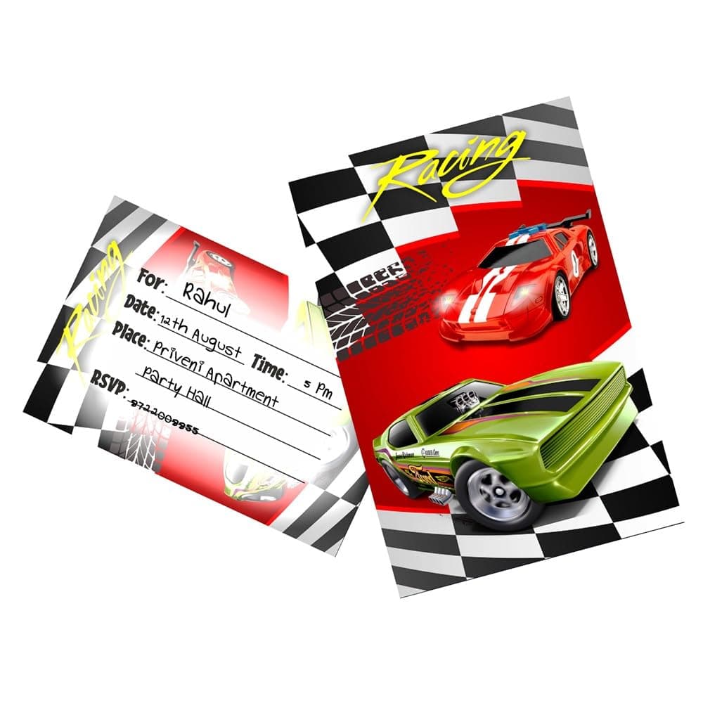 Balloonistics Sports Car Theme Birthday Invitations - Pack of 10 Premium Matte Fill-In Cards - Racing & Supercar Party Invites with Matching Envelopes - Double-Sided Cardstock Fast One & Two Fast Stationery (Invite Cards - Pack of 10) thumbnail 1