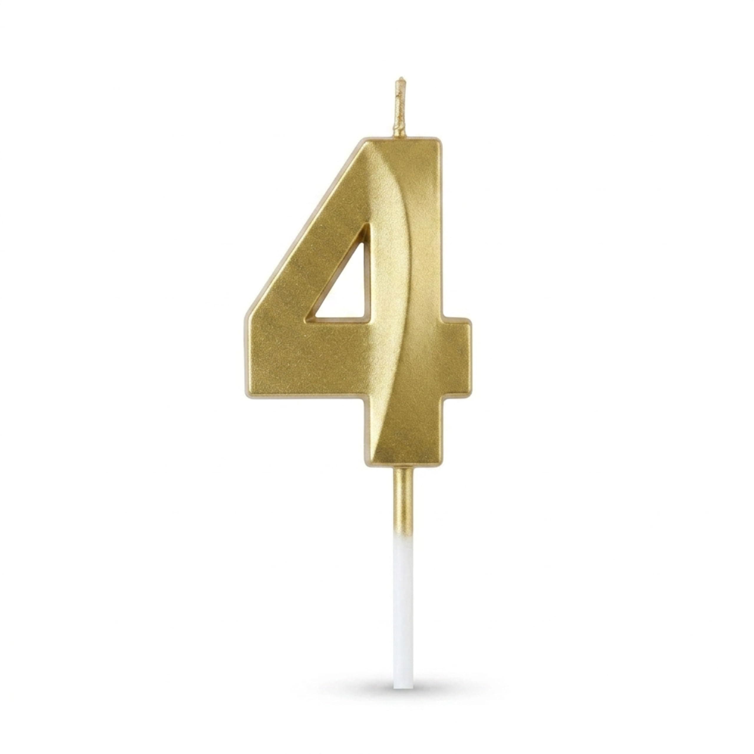 Balloonistics Gold Number 4 Birthday Candle - 3D Metallic Cake Topper for 4th Birthday, Anniversary, Milestone Age Party Decoration, Cake Table Decor thumbnail 1