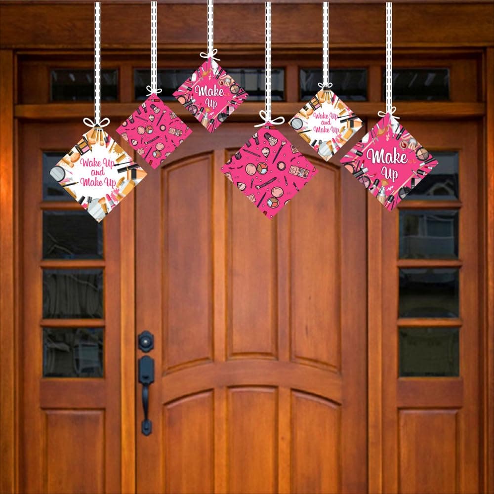 Balloonistics Makeup Theme Happy Birthday Hanging Decorations - Pack of 12 Double-Sided Cardstock Cutouts with Ribbons - Glamour & Cosmetics Party Ceiling Decor, Spa Day & Salon Theme Room Accents (Hangings - Pack of 12) thumbnail 3