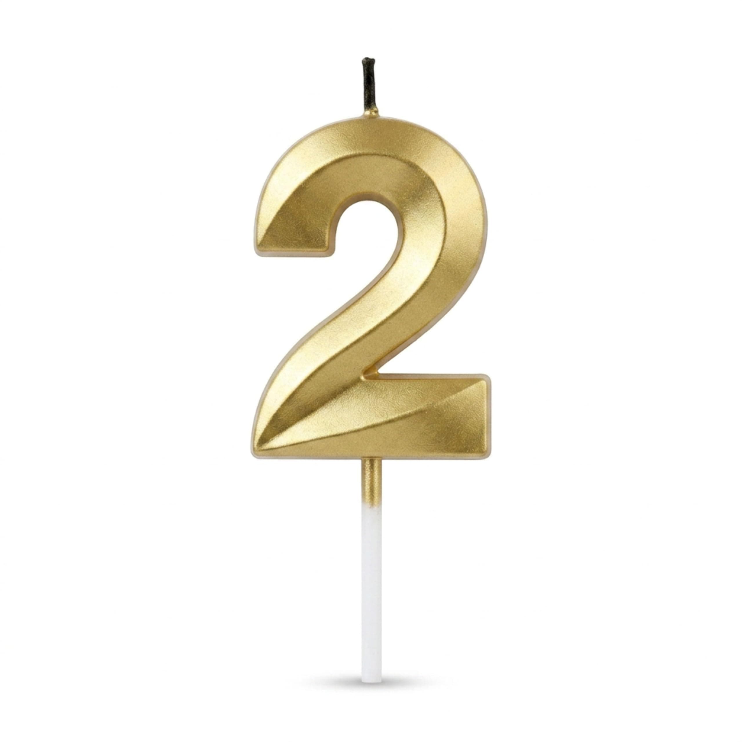 Balloonistics Gold Number 2 Birthday Candle - 3D Metallic Cake Topper for 2nd Birthday, Anniversary, Milestone Party Decoration thumbnail 1