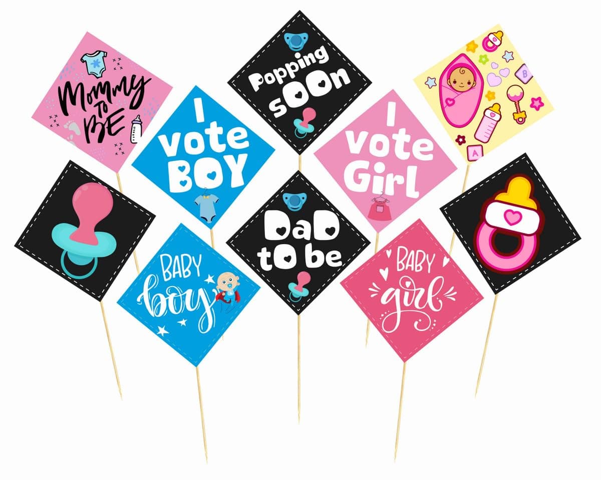 Balloonistics Baby Shower Photo Booth Props - Pre-Assembled Cardstock Props on Sticks - Boho & Floral Themes - Fun "Mom-to-Be," and Baby Icon Photo Accessories for Boys & Girls ( Pack of 10) thumbnail 1
