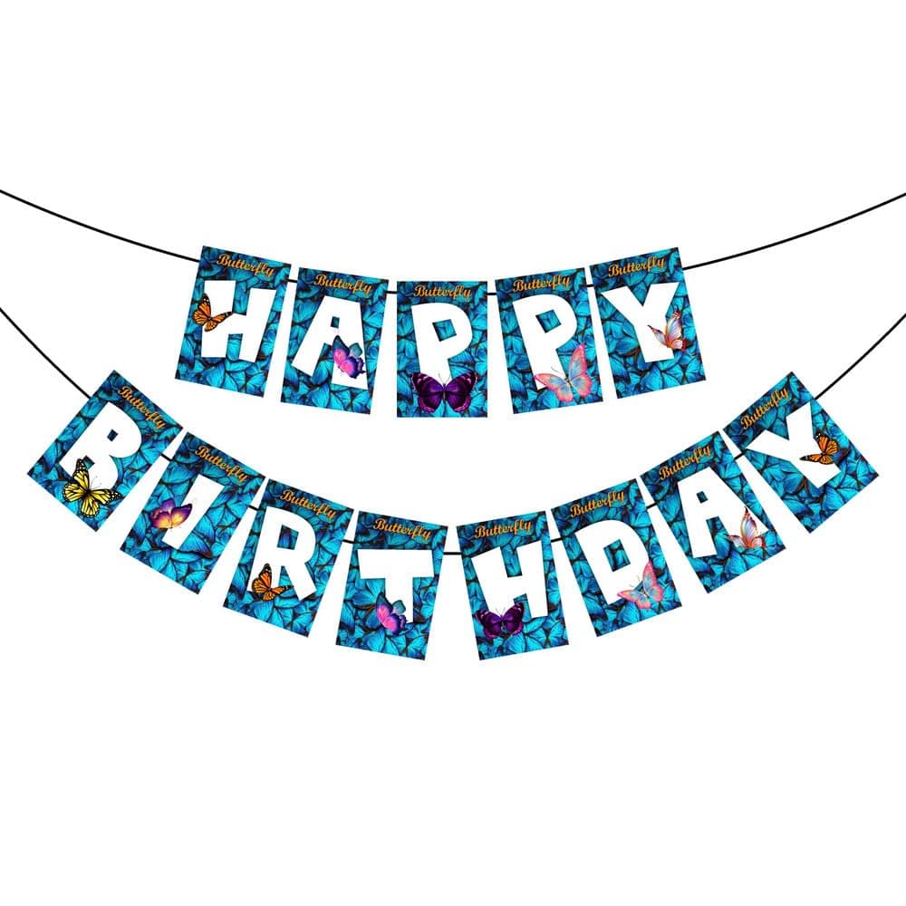 Balloonistics Butterfly Theme Happy Birthday Banner - Elegant 3D Effect Cardstock Bunting - Pink, Gold & Purple Enchanted Garden Party Decorations, Whimsical Butterfly Birthday Backdrop (Happy Birthday Banner) thumbnail 2
