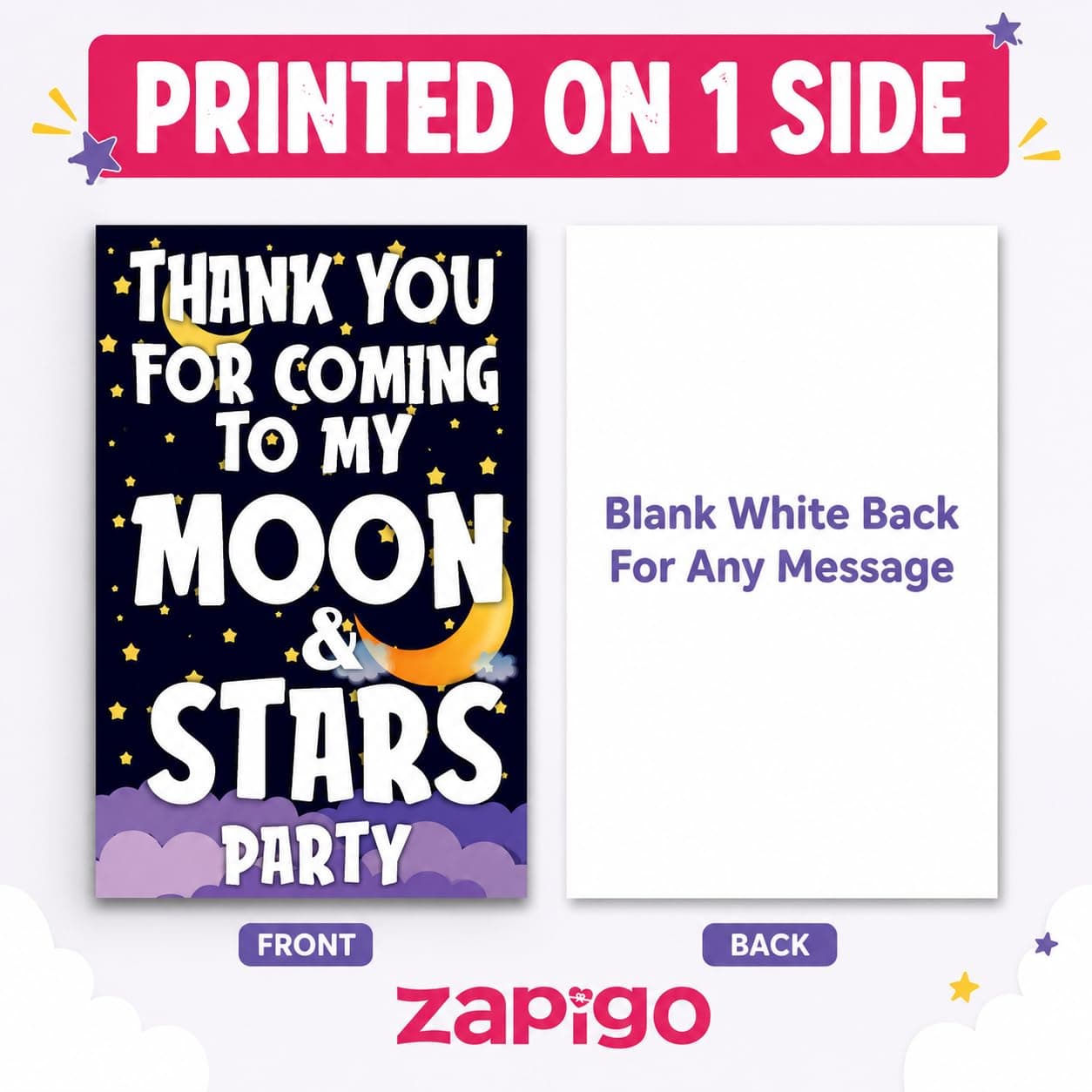 Balloonistics Moon and Stars Theme Birthday Thank You Cards - Pack of 20 Premium Cardstock Notes for Return Gifts - "Twinkle Twinkle Little Star" & Celestial Party Supplies, Double-Sided Favors Appreciation Tags (Thank you Cards - Pack of 20) thumbnail 3