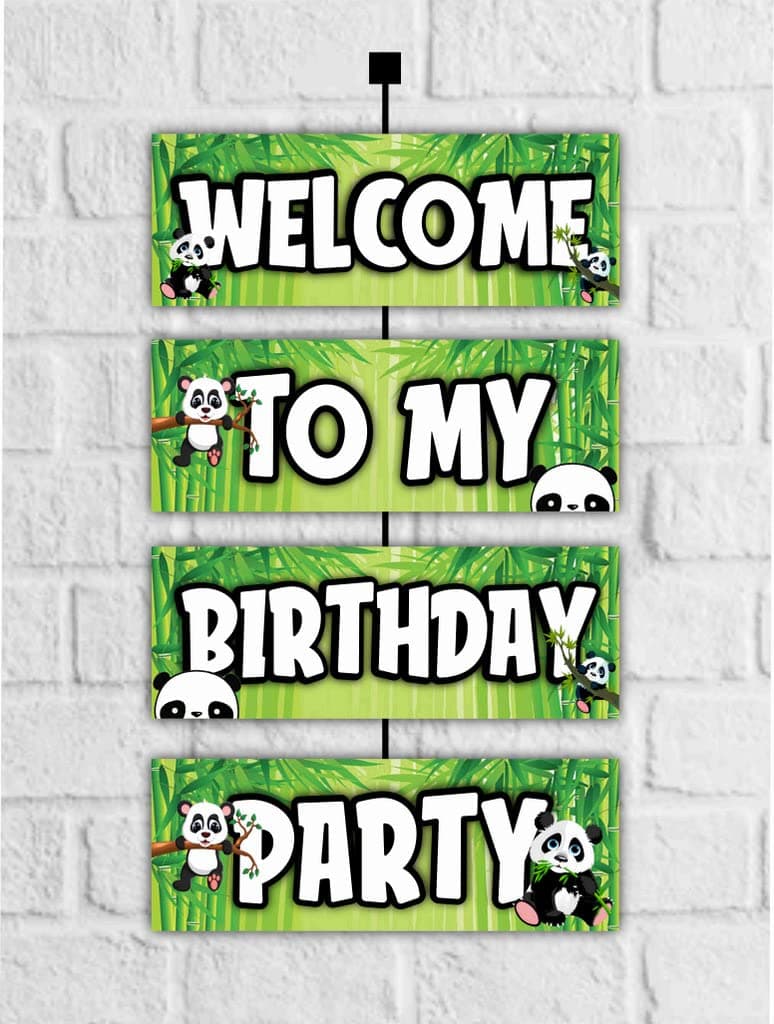 Balloonistics Panda Theme Birthday Welcome Board - 2.3 Feet Large Cardstock Entrance Banner - Cute Panda Bear & Bamboo Jungle Party Decorations for Boys & Girls - Indoor/Outdoor Welcome Sign with Ribbons (Welcome Outdoor Board)