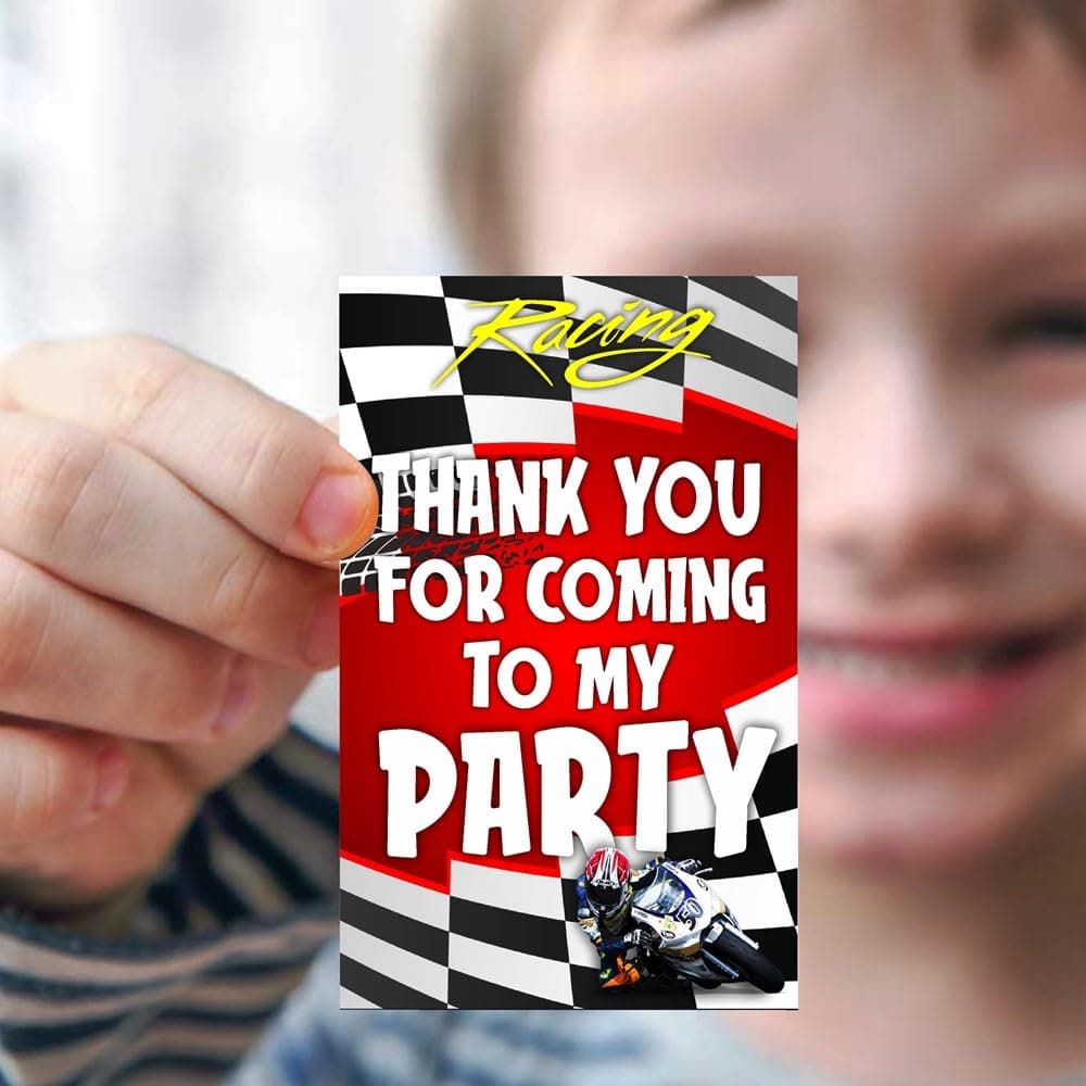 Balloonistics MotoGP Theme Thank You Cards (Pack of 20) - Professional Superbike Racing Return Gift Tags - Motorcycle Birthday Party Favors, Grand Prix Style Cardstock Note Cards for Kids (Thank you Cards - Pack of 20)